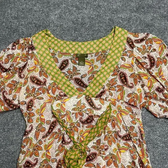 Fei Anthropologie Womens Blouse Multicolor Floral Short Sleeve Sash Belt 2 - Picture 4 of 7